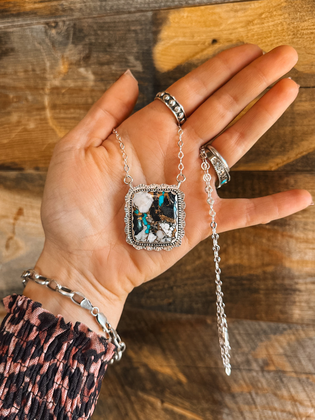 Statement Kingman/White Buffalo Stamped Necklace