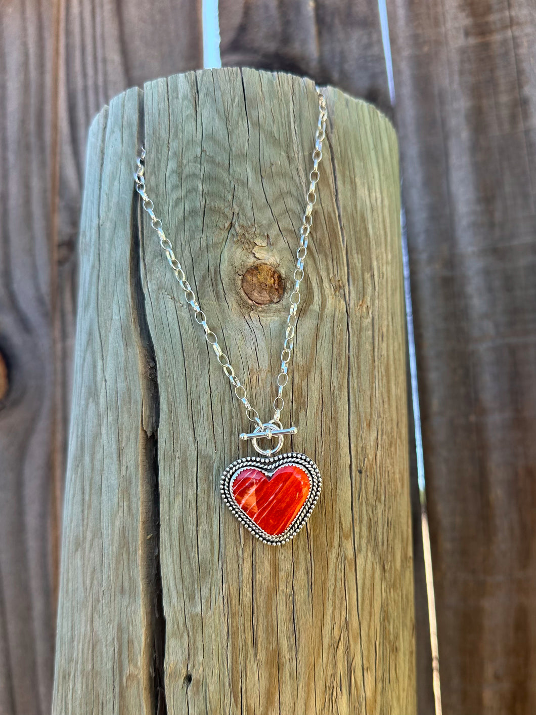 Red Spiny Heart Toggle Necklace