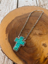 Load image into Gallery viewer, Salt + Light Turquoise Mosaic Cross Necklace
