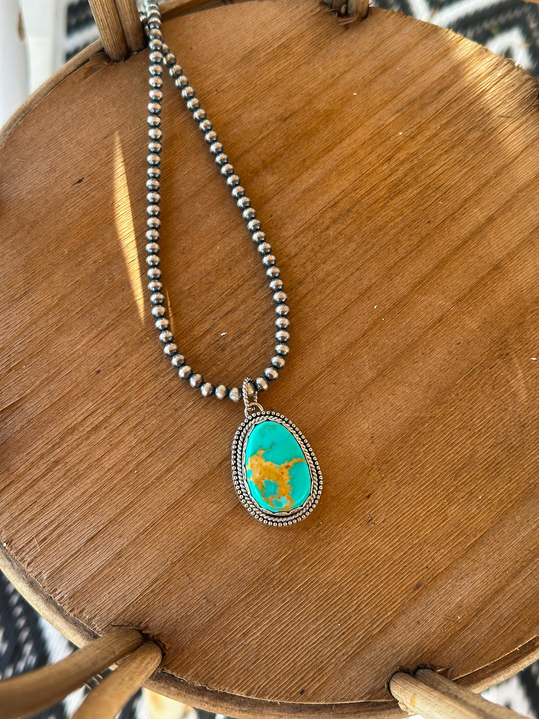 Kingman Turquoise Double Border Pendant