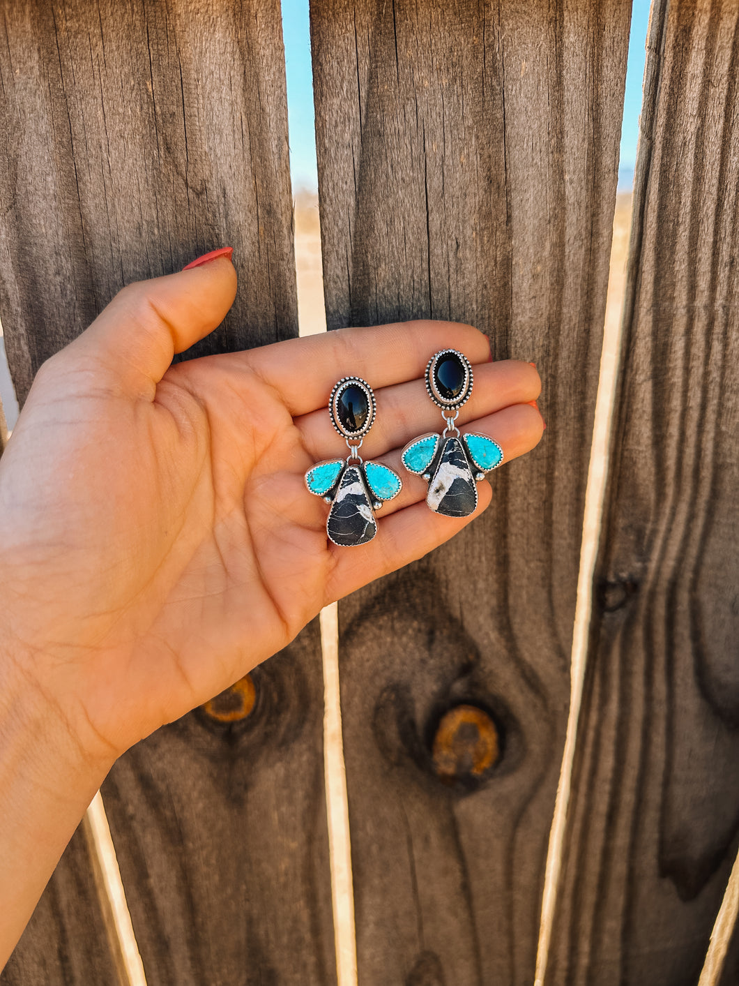 White Buffalo, Kingman, & Black Onyx Earrings