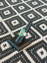 Load image into Gallery viewer, Kingman Turquoise Stamped Cigar Band Ring
