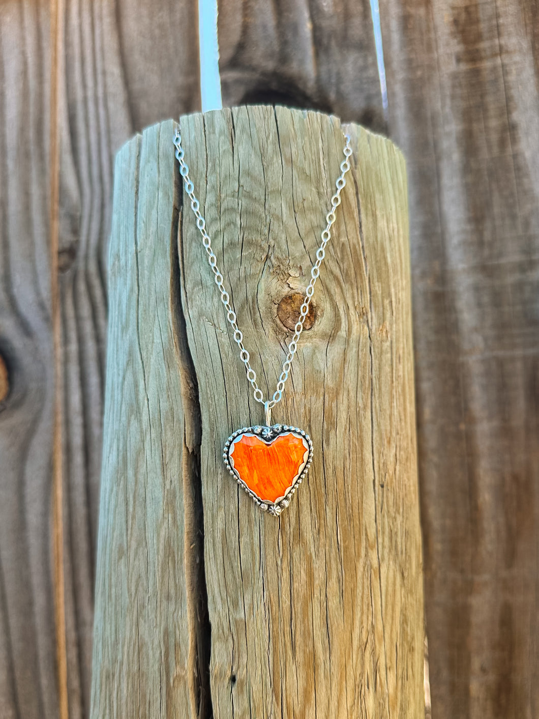Orange Spiny Heart Necklace