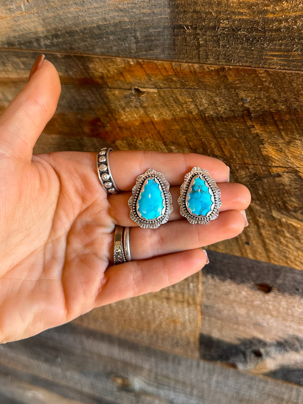 Stamped Blue Ridge Turquoise Studs