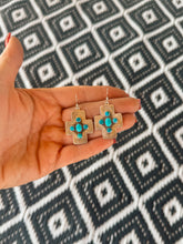 Load image into Gallery viewer, Everyday Turquoise Cross Dangle Earrings
