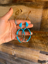 Load image into Gallery viewer, Navajo Pearl, Turquoise Chip &amp; Kingman Hoops
