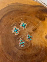 Load image into Gallery viewer, Everyday Turquoise Cross Dangle Earrings
