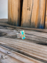 Load image into Gallery viewer, Kingman Turquoise Stamped Cigar Band Ring
