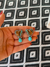 Load image into Gallery viewer, Thunderbird Turquoise Heart Studs
