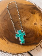 Load image into Gallery viewer, Salt + Light Turquoise Mosaic Cross Necklace
