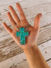 Load image into Gallery viewer, Salt + Light Turquoise Mosaic Cross Necklace
